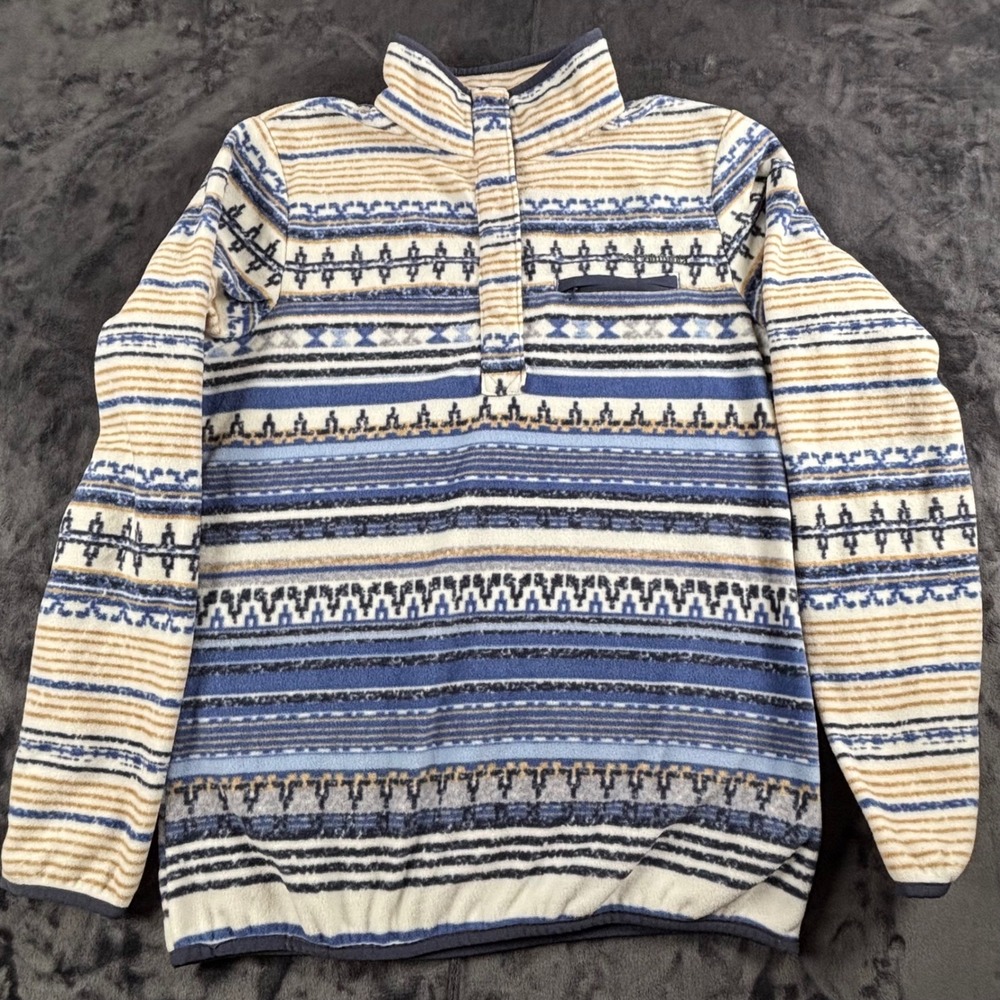 Columbia Fleece Pullover Womens Medium Blue Fair Isle Snap Mock Neck 4807